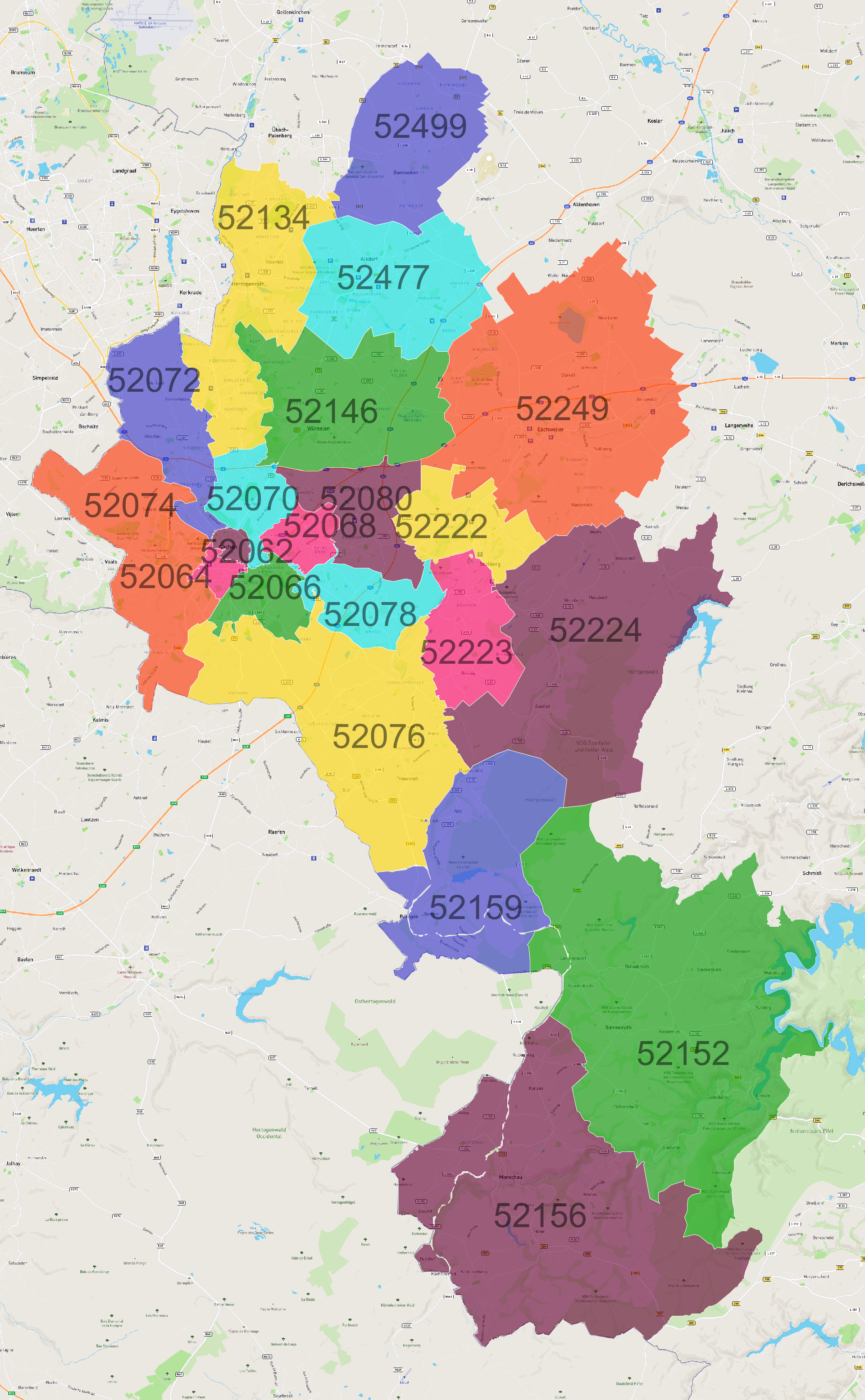 plz karte aachen Stadteregion Aachen Postleitzahlen Karte Atlasbig Com plz karte aachen