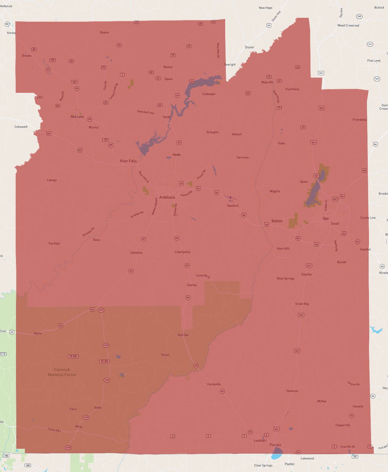 Map Of Covington County Alabama Alabama Covington County - Atlasbig.com