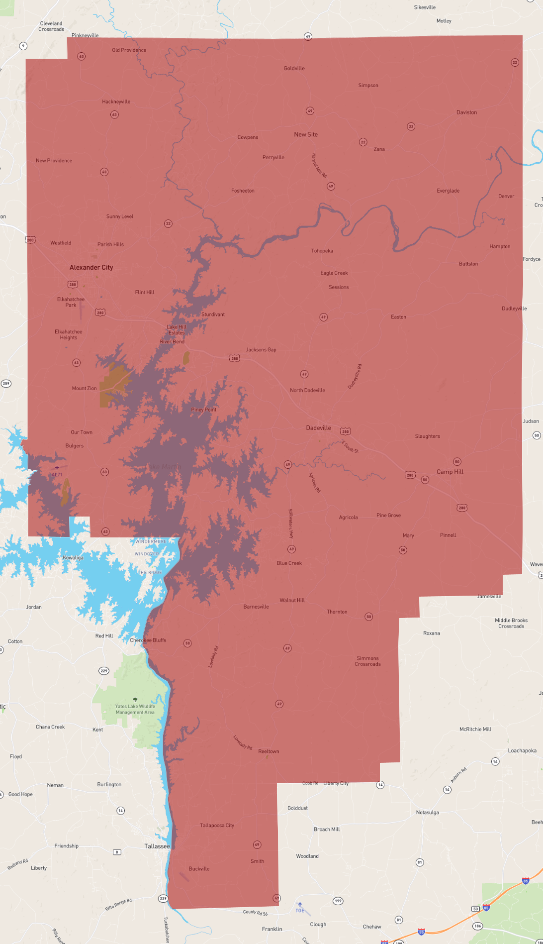 Map Of Tallapoosa County Alabama Alabama Tallapoosa County - Atlasbig.com