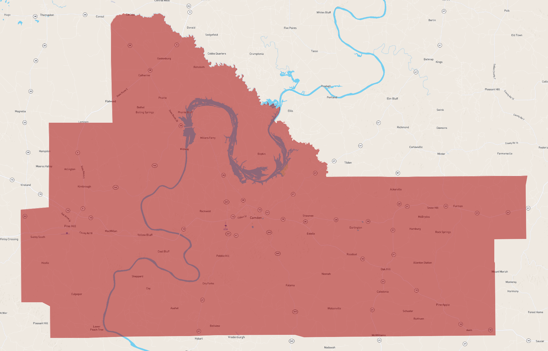 Map Of Wilcox County Alabama Alabama Wilcox County - Atlasbig.com