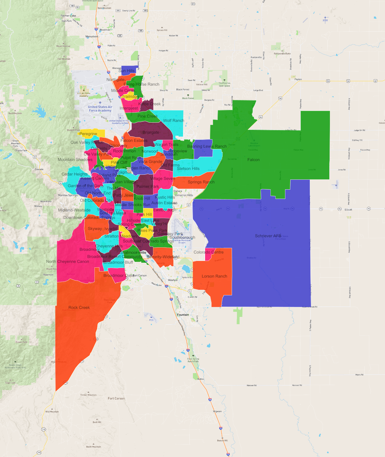 Neighbourhoods in Colorado Springs