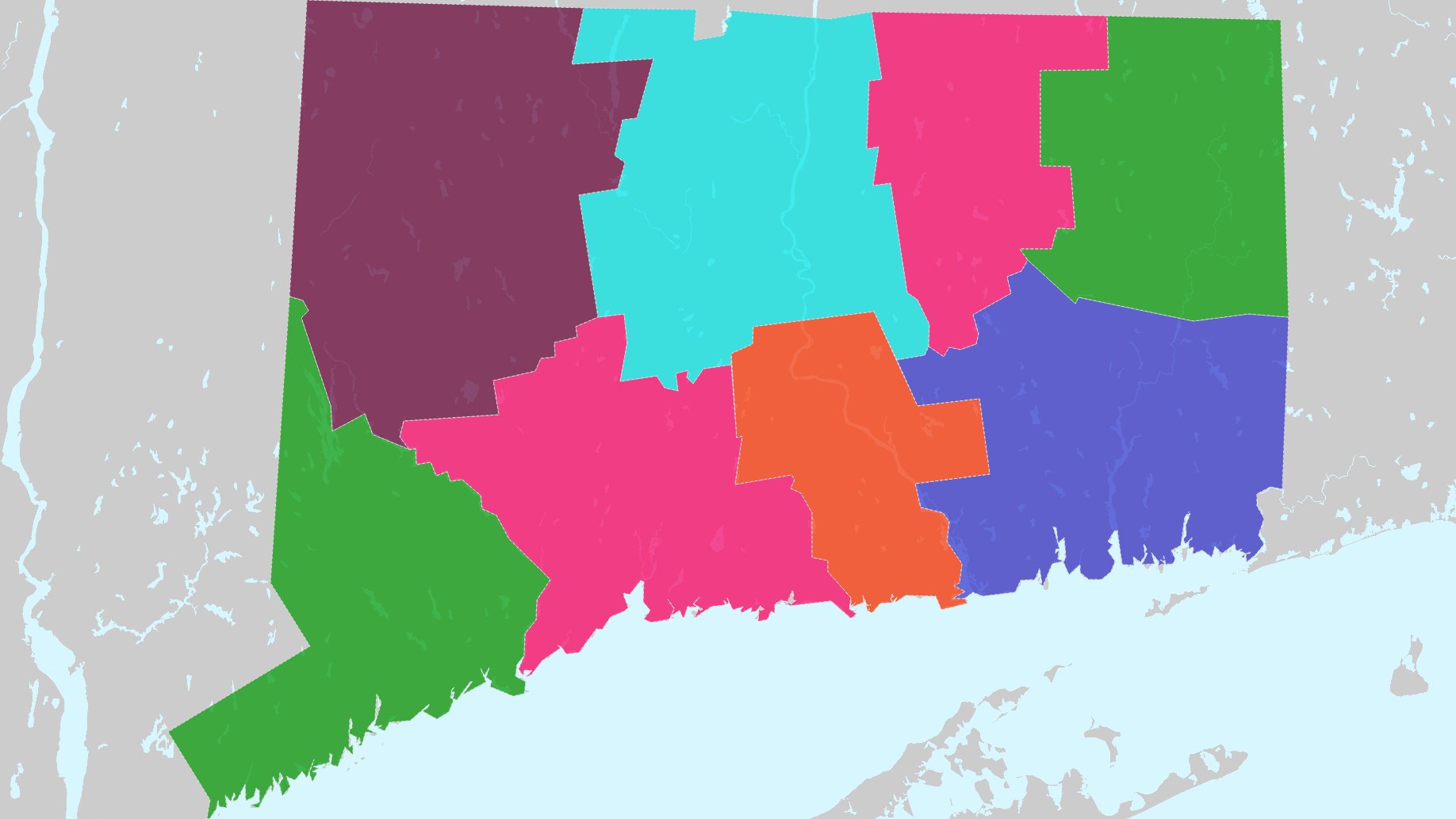 Counties of Connecticut Interactive Colorful Map