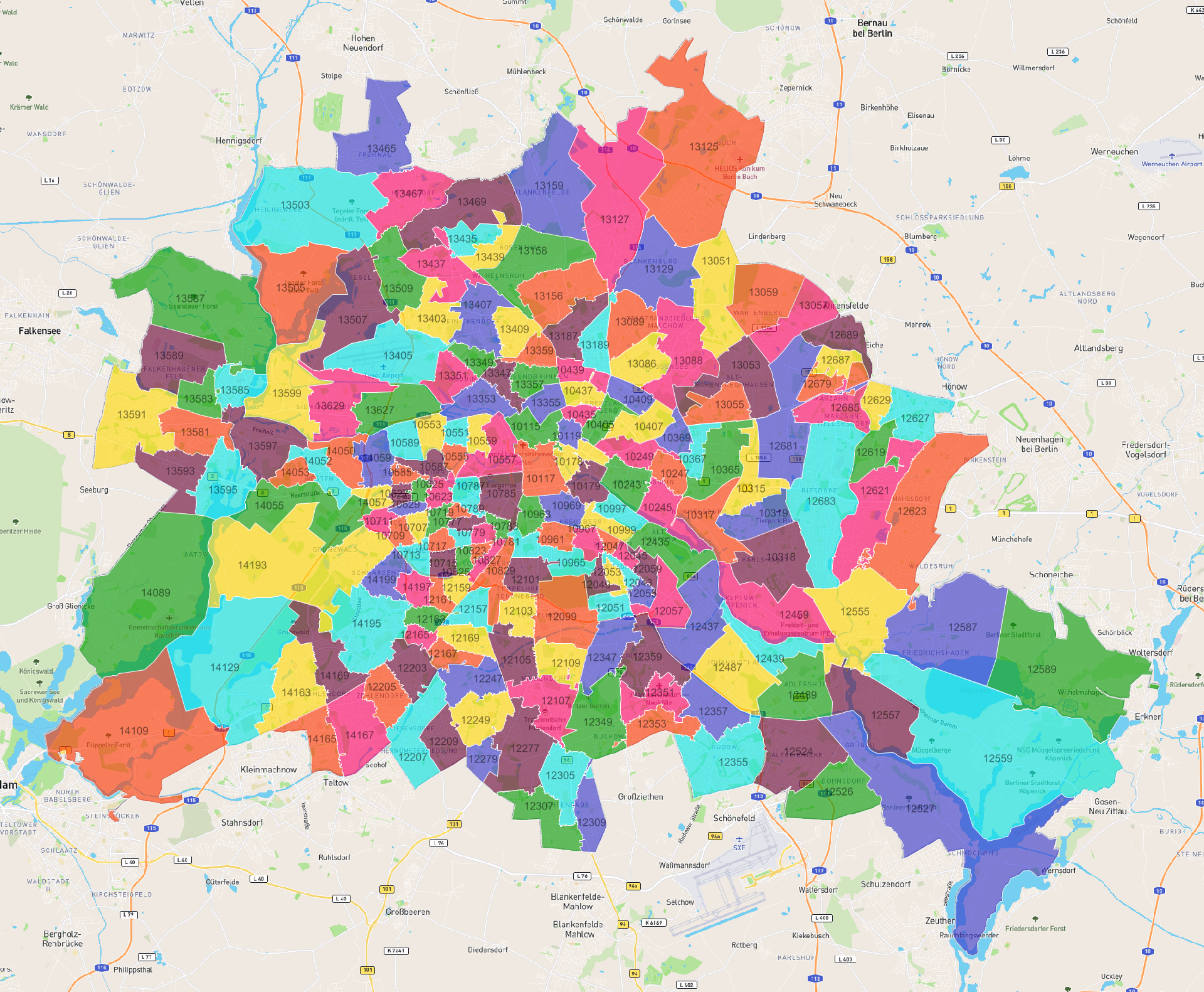Berlin Postleitzahlen Karte