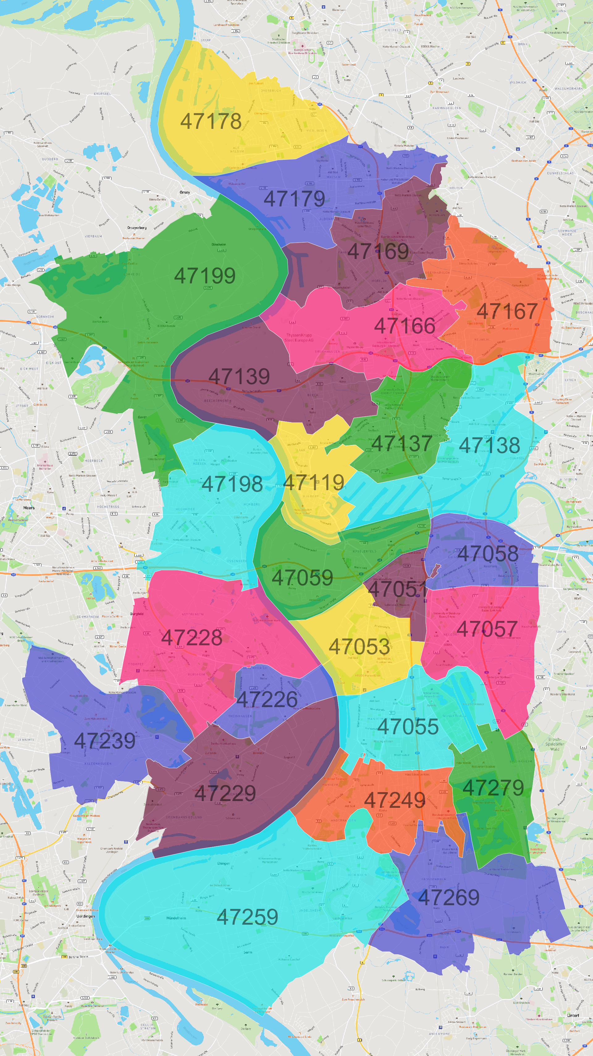 Duisburg Postleitzahlen Karte - AtlasBig.com
