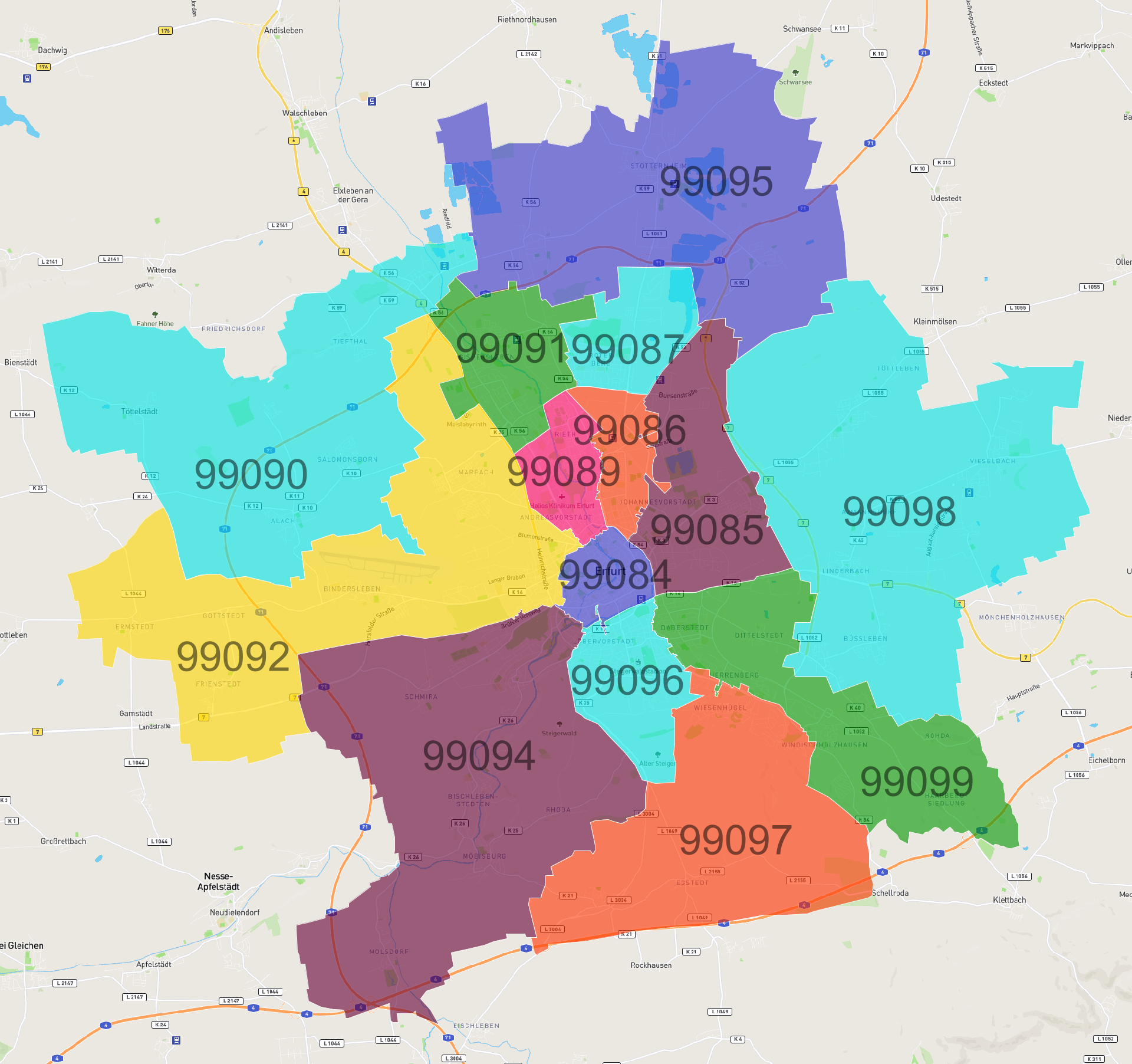 Erfurt Postleitzahlen Karte