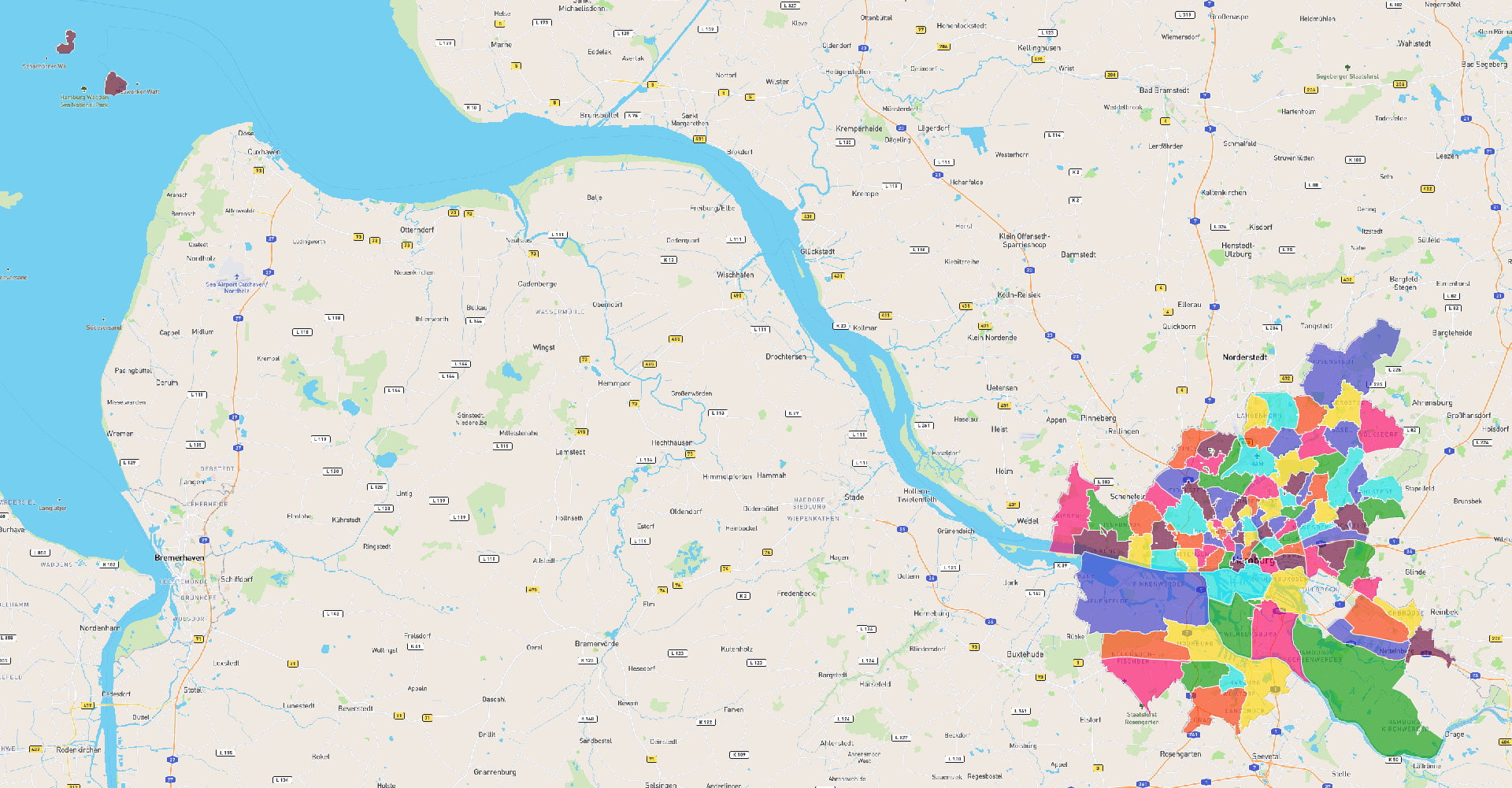 Hamburg Postleitzahlen Karte - AtlasBig.com