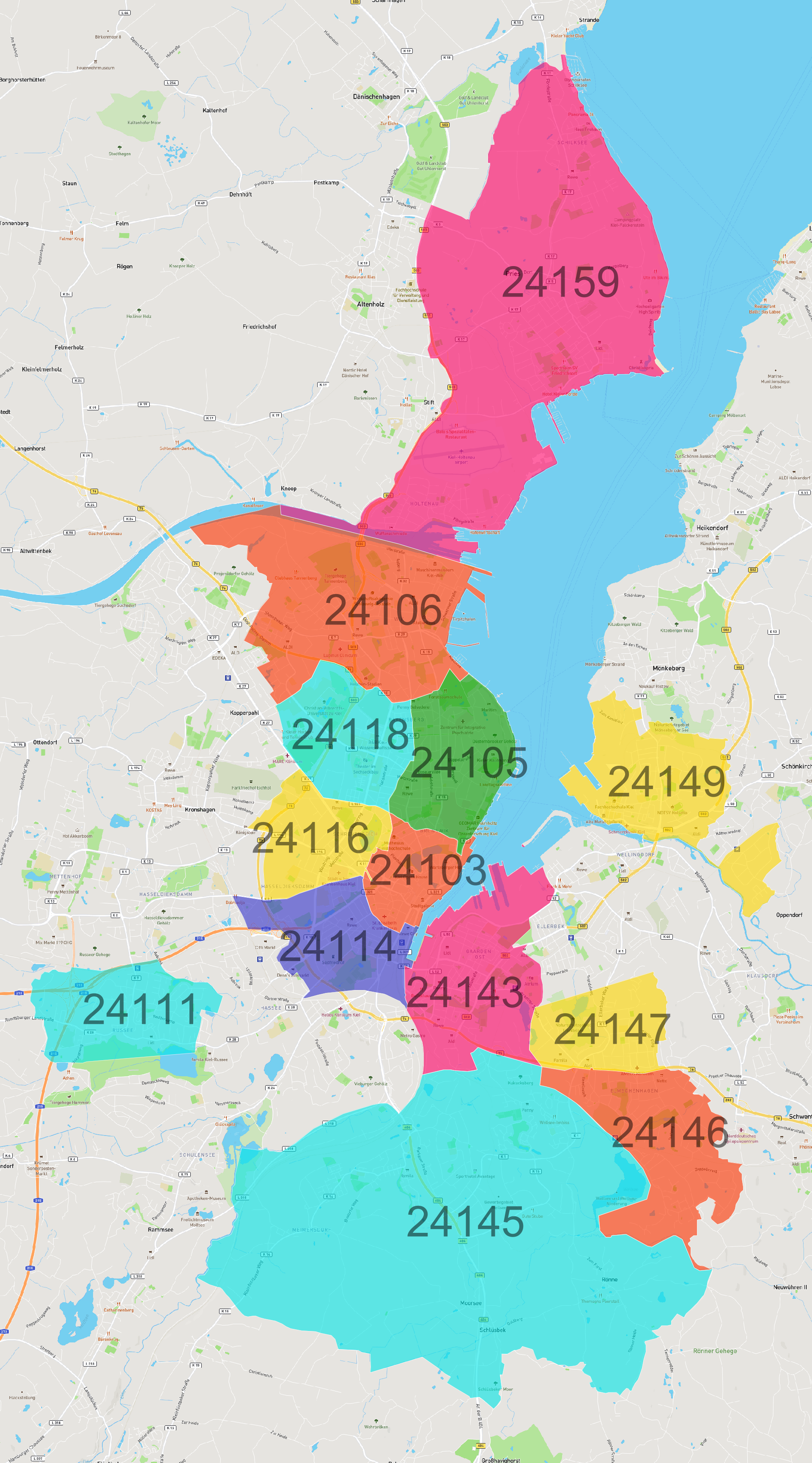 Kiel Postleitzahlen Karte - AtlasBig.com