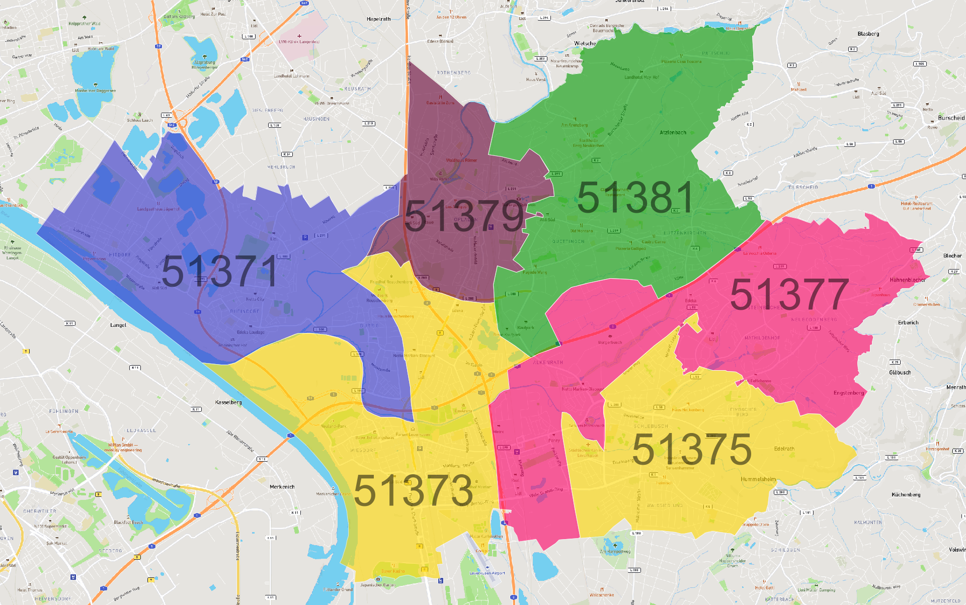 Leverkusen Postleitzahlen Karte