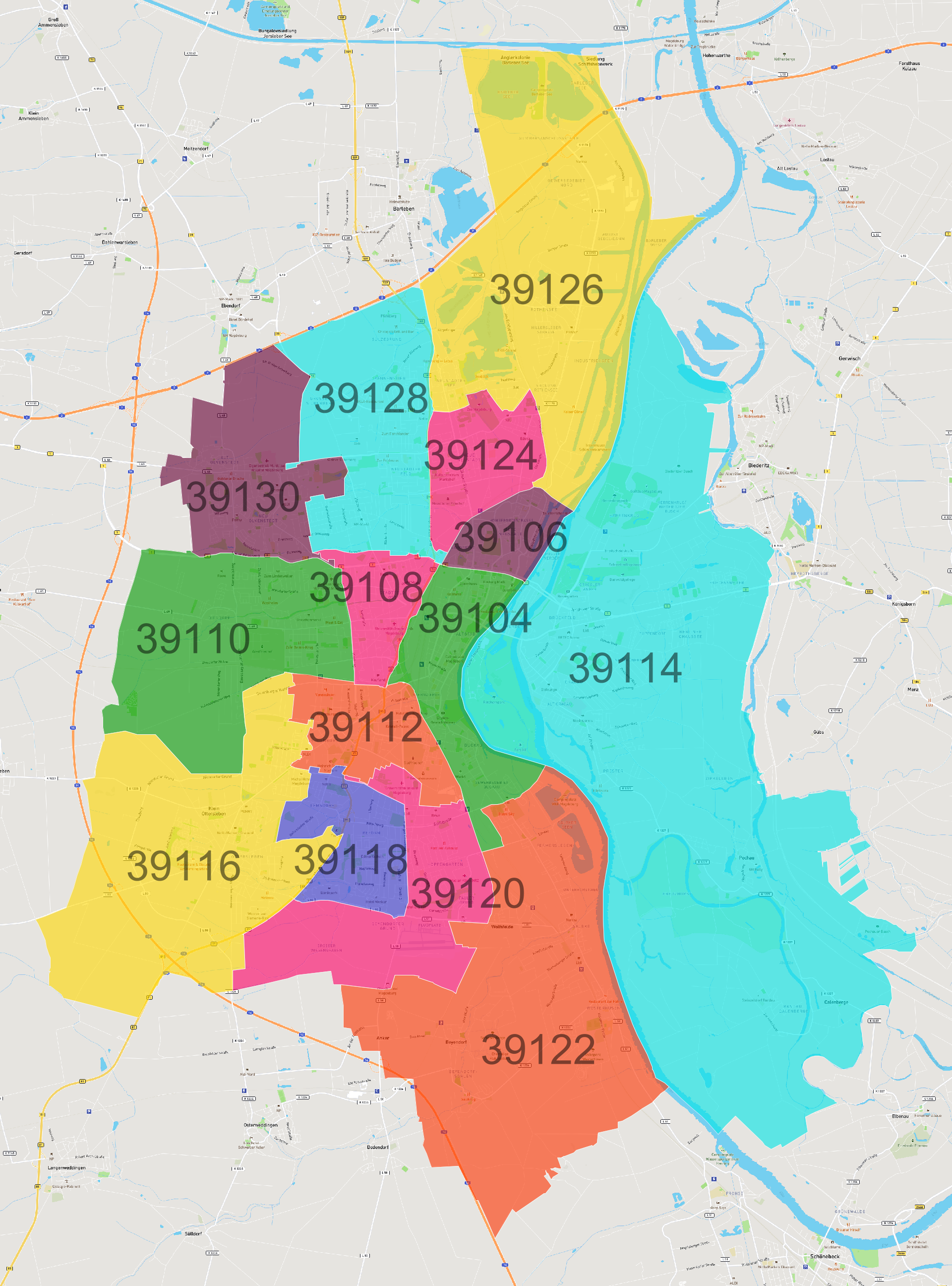 Magdeburg Postleitzahlen Karte - AtlasBig.com