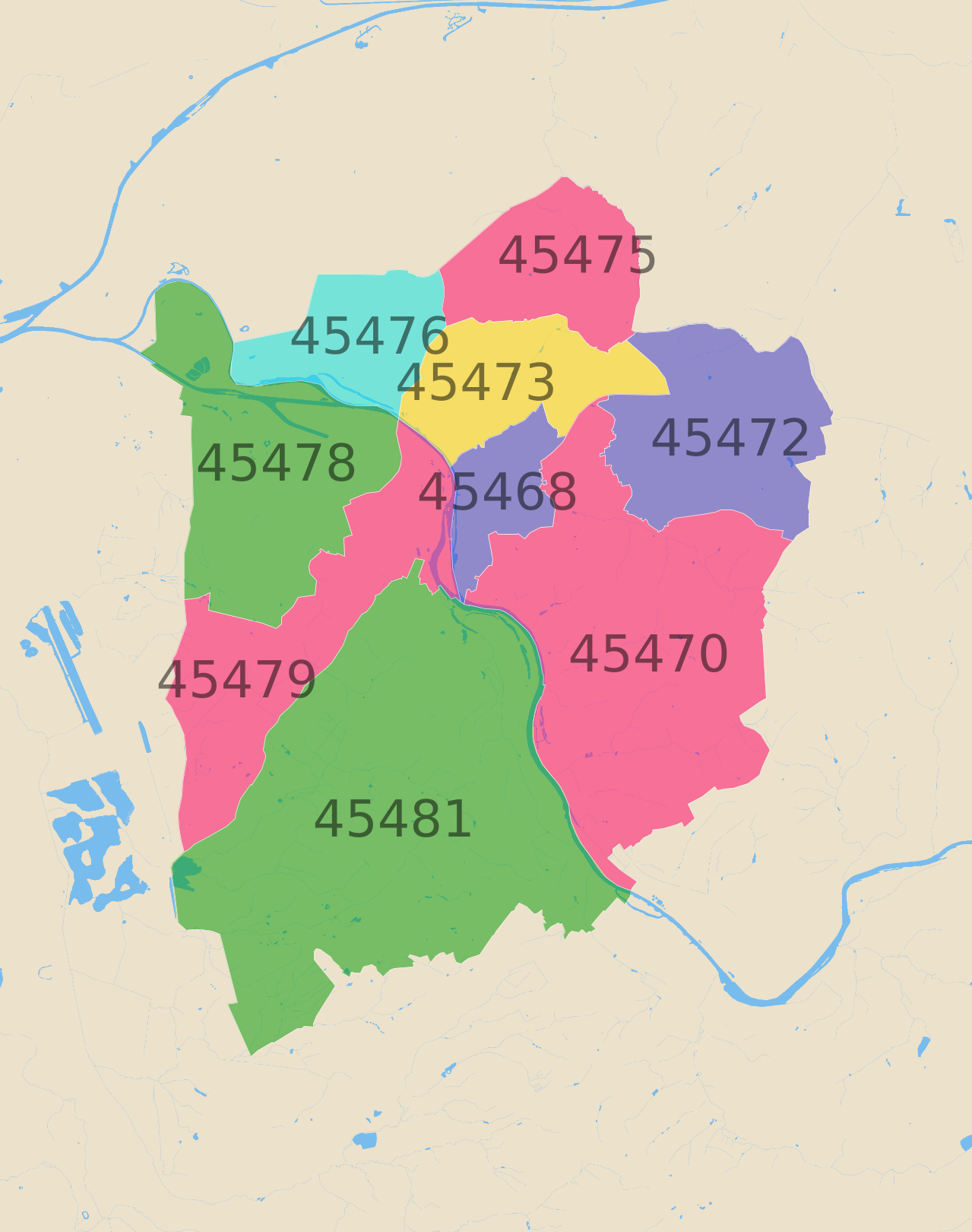 Mülheim an der Ruhr Postleitzahlen Karte - AtlasBig.com