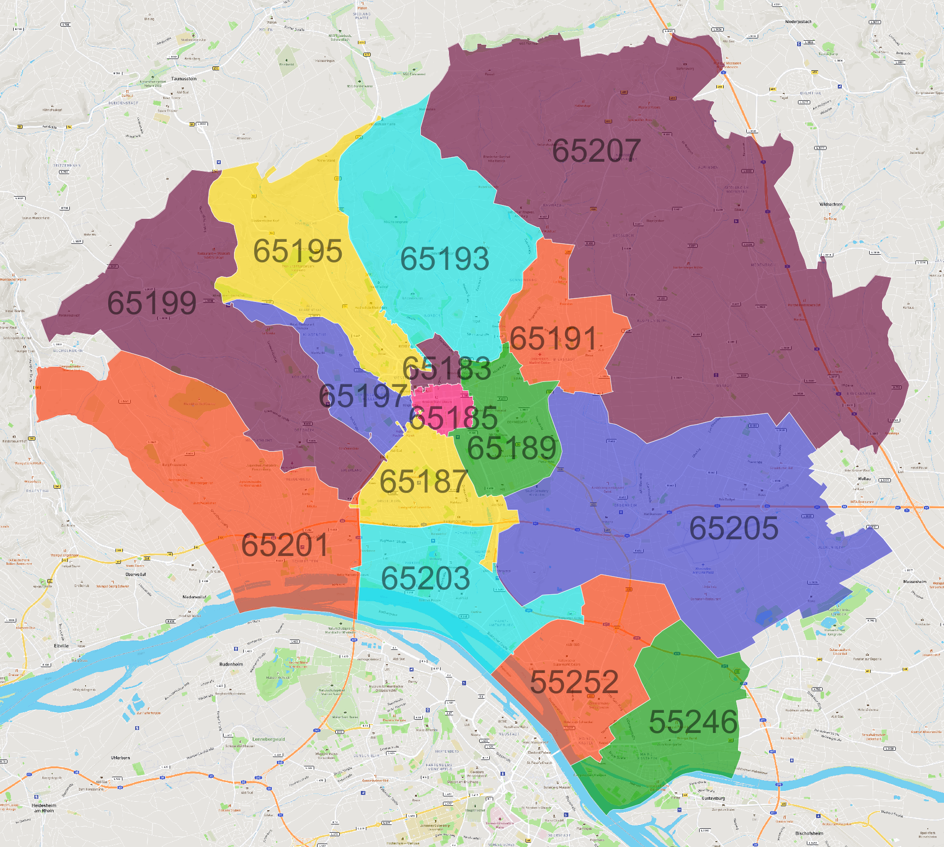 Wiesbaden Postleitzahlen Karte - AtlasBig.com