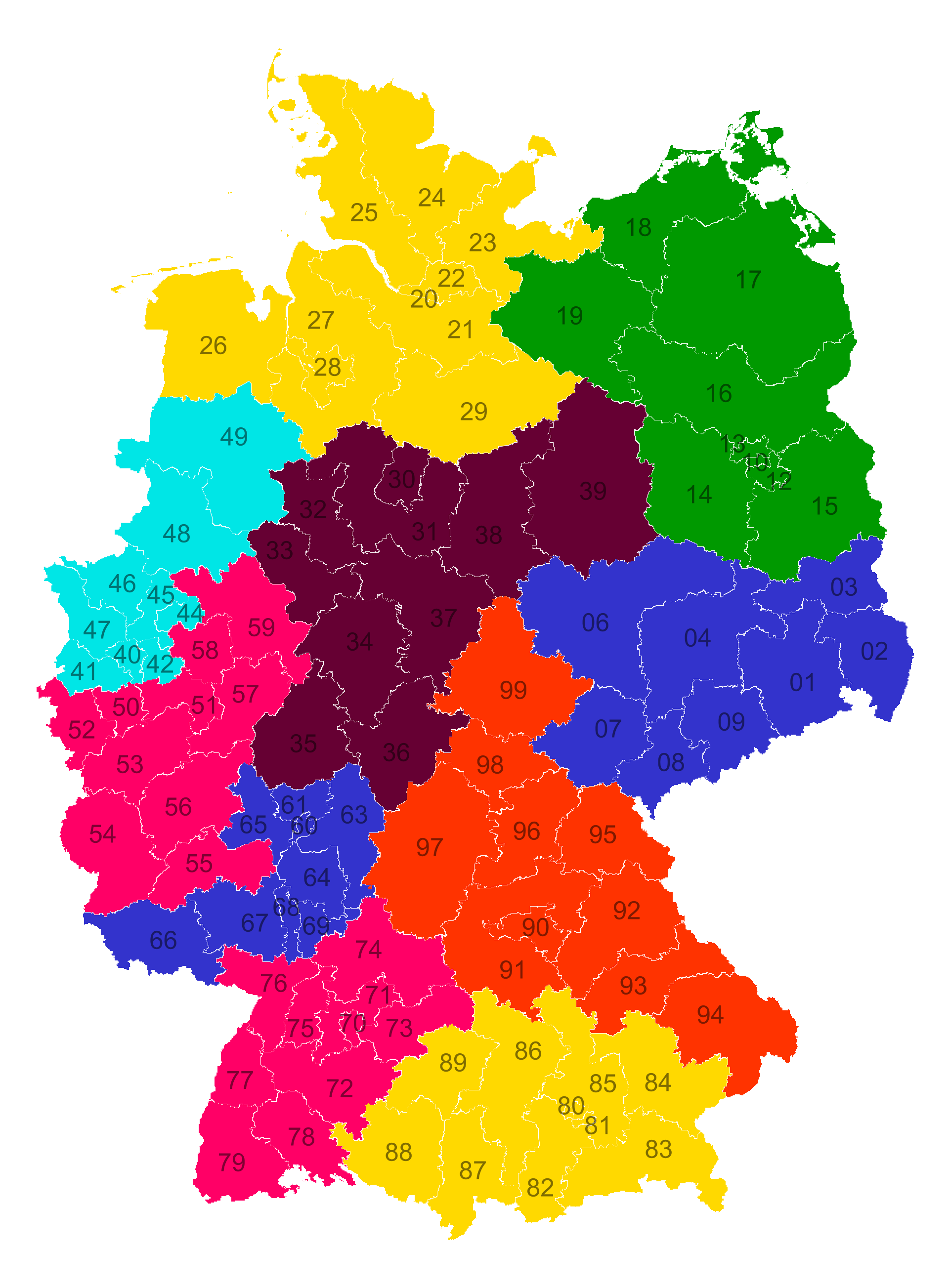 Deutschland Postleitzahlengebiete - AtlasBig.com