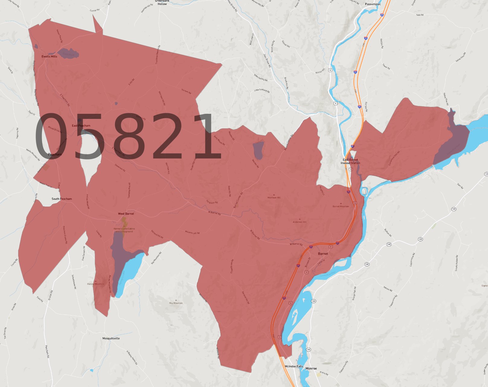Zip code 05821
