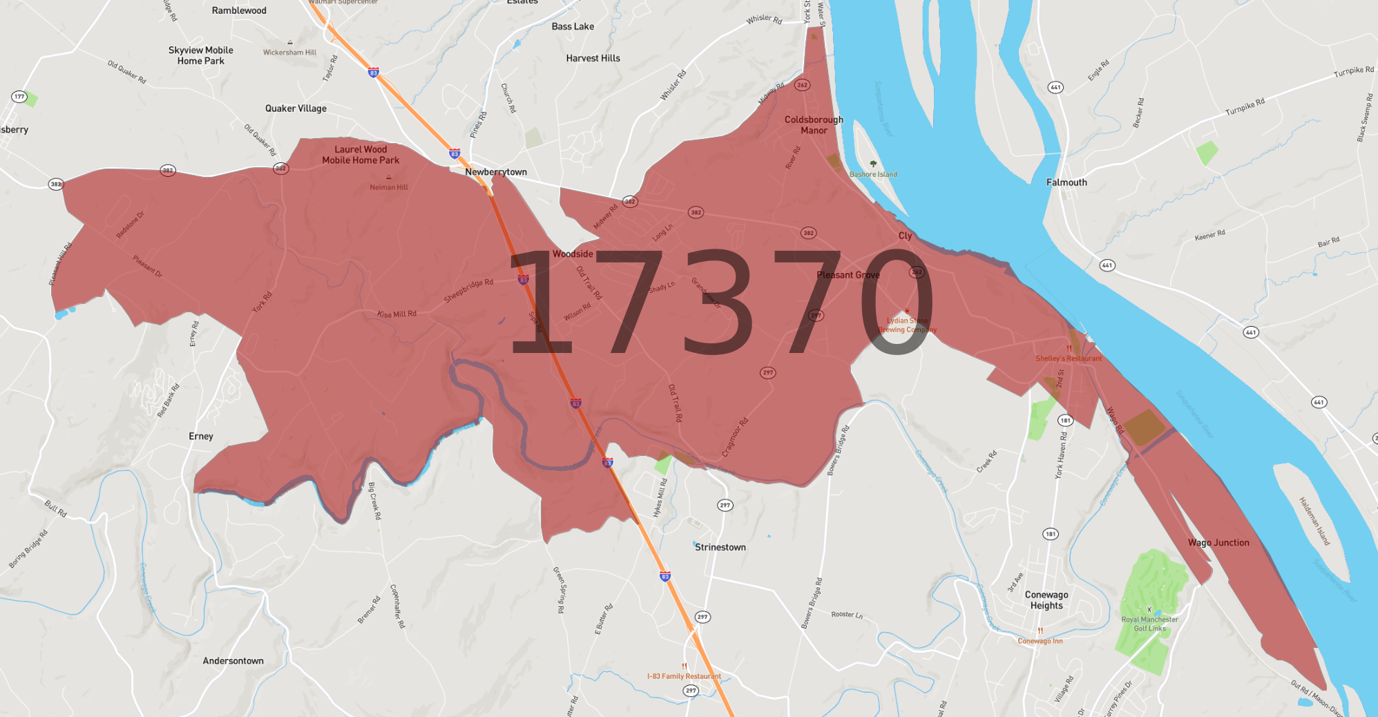 USインディー・ポップ・マップ Zip Code 17370