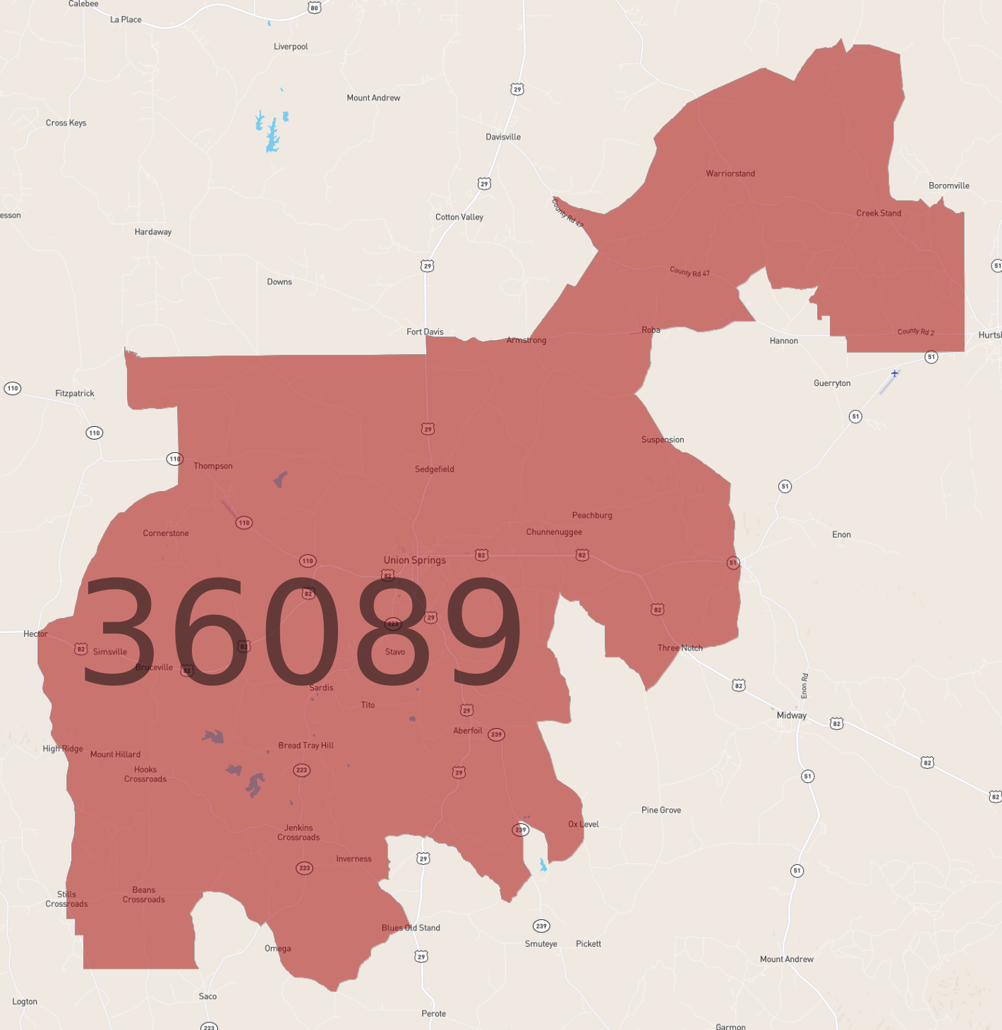 Zip code 36089