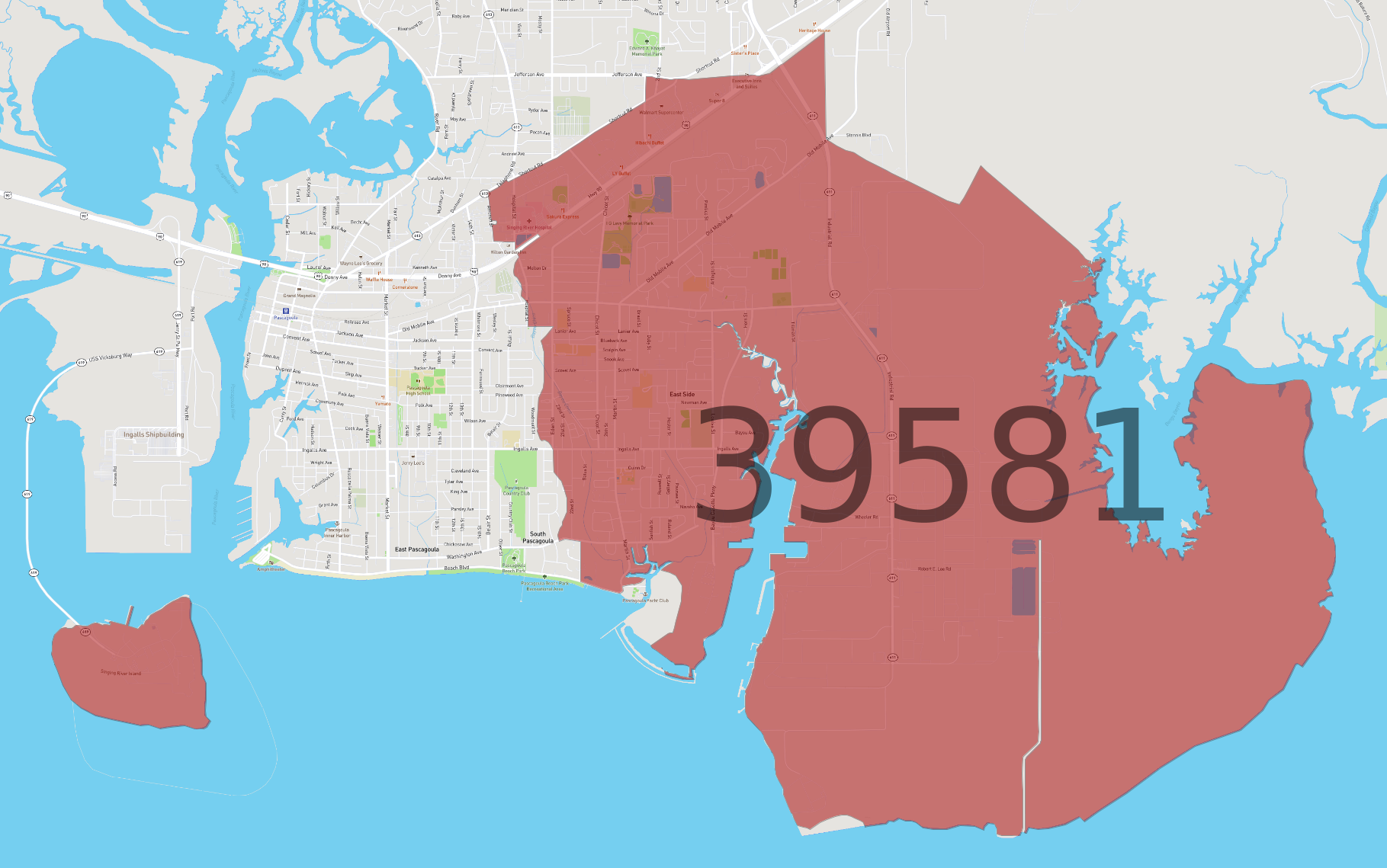 地図です Zip Code 39581