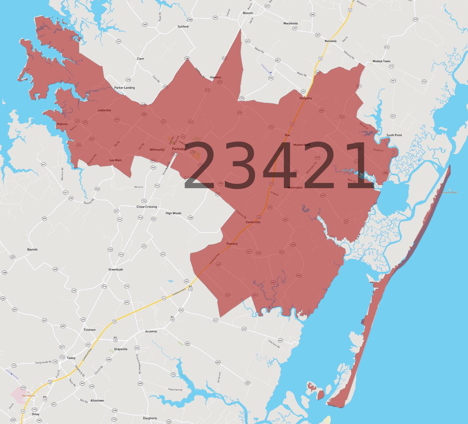 Zip Code 23421 - AtlasBig.com