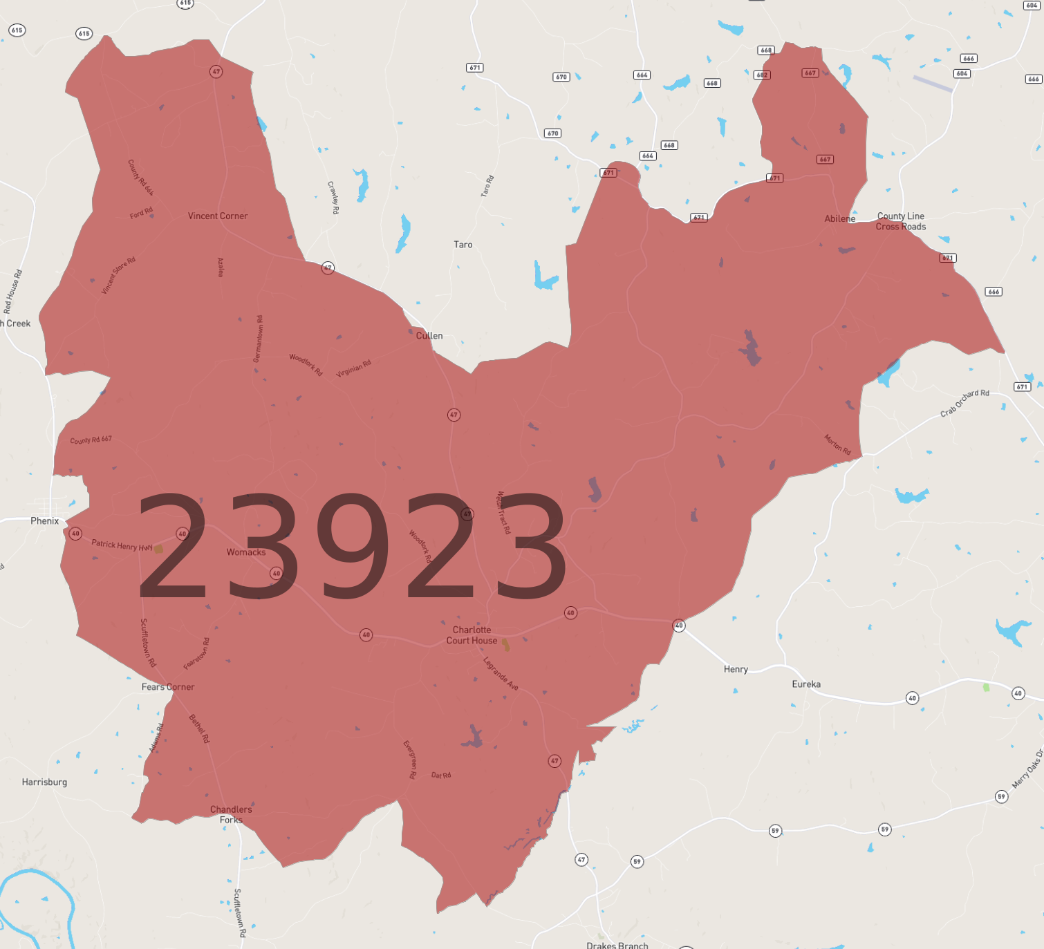 Zip Code 23923 - AtlasBig.com