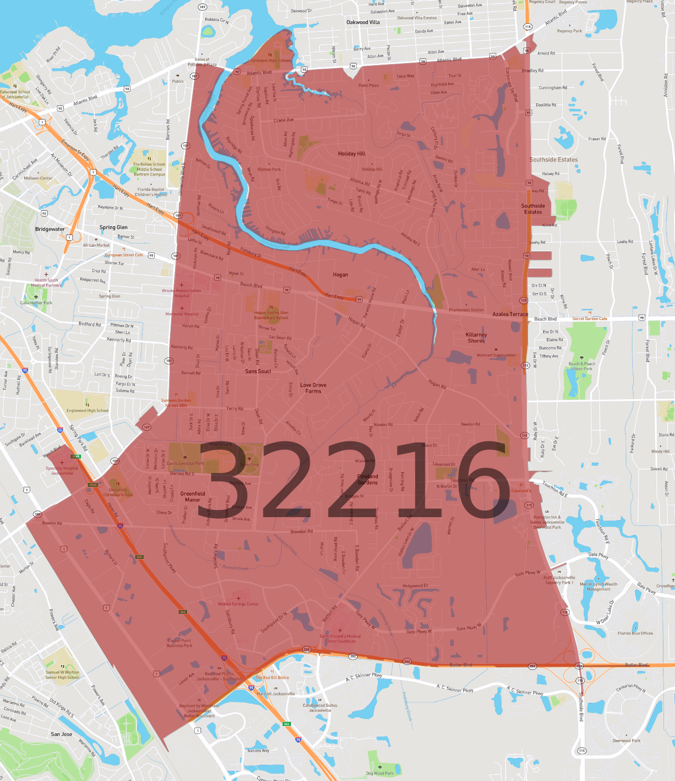 Zip Code 32216 AtlasBig