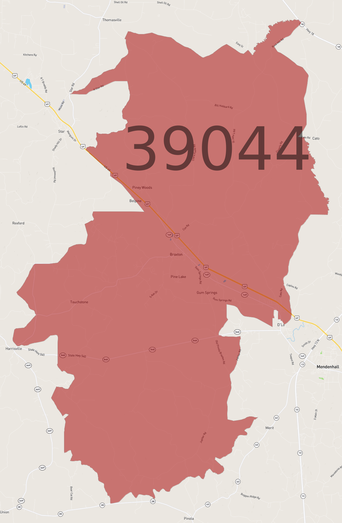 Zip Code 39044 - AtlasBig.com