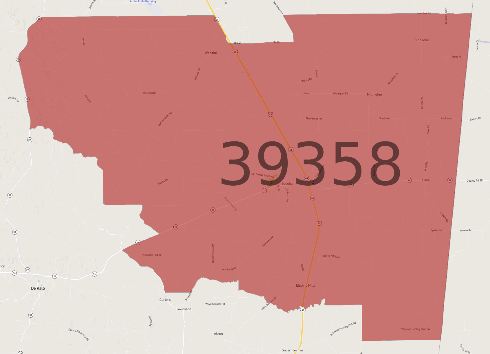 Zip Code 39358 - AtlasBig.com