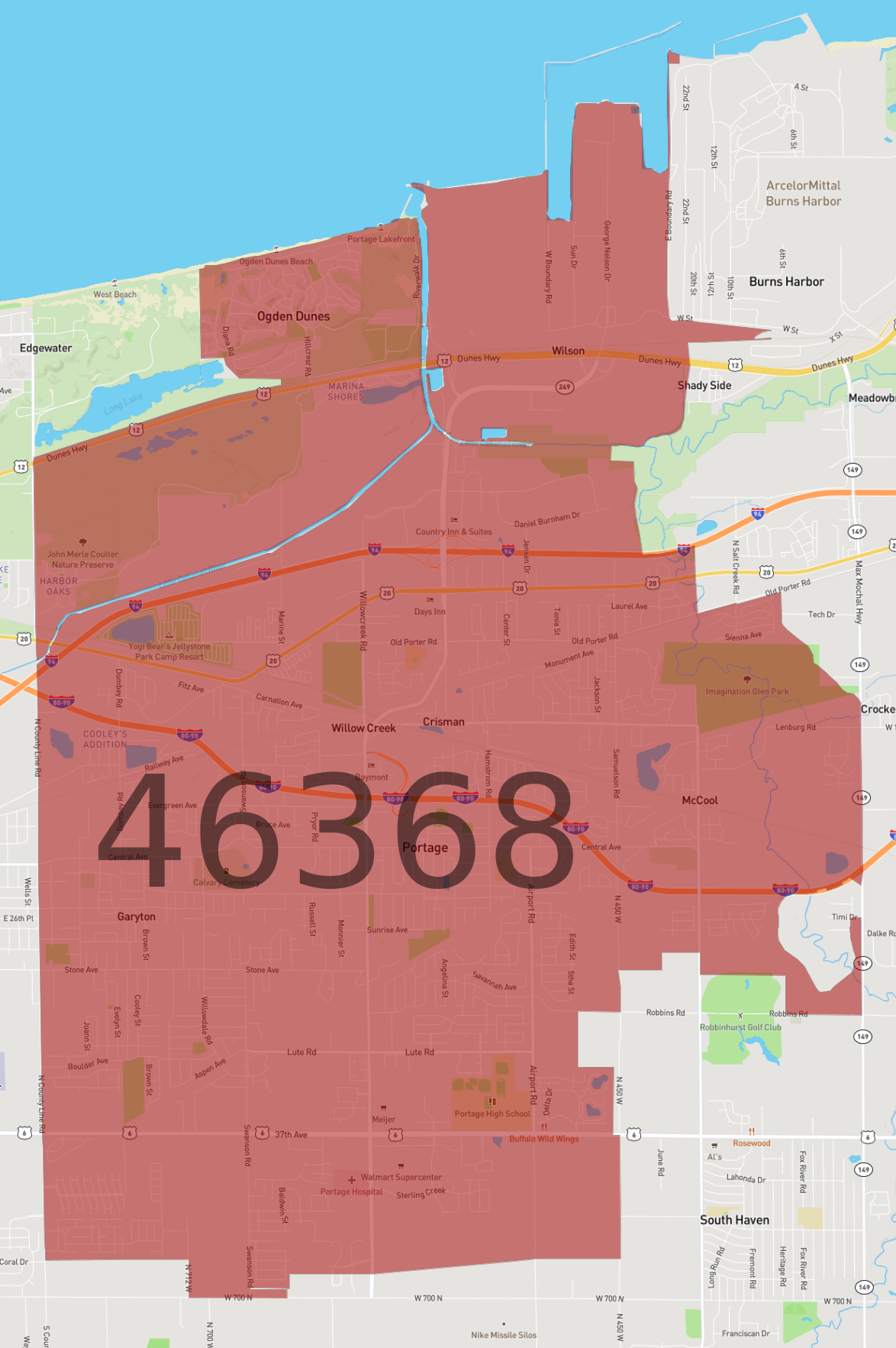 Zip Code 46368 AtlasBig