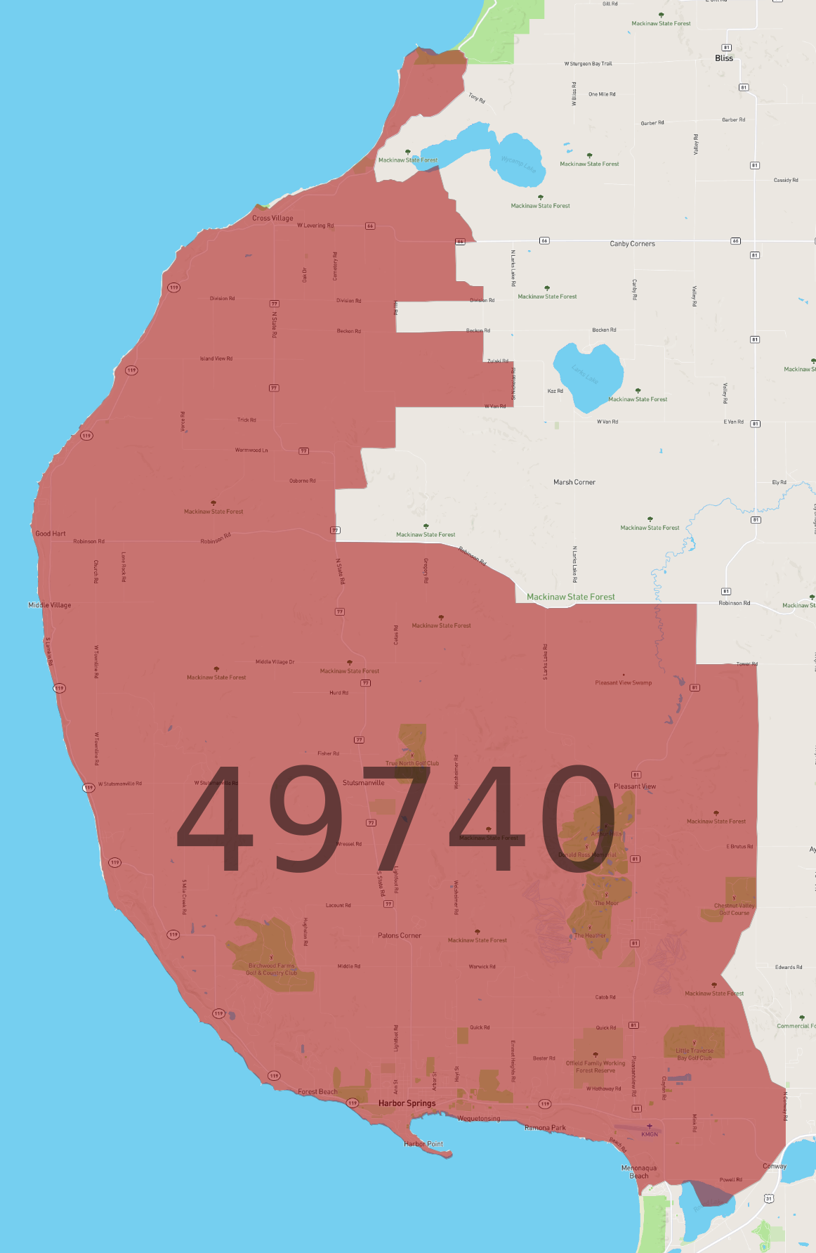 Zip Code 49740 - AtlasBig.com