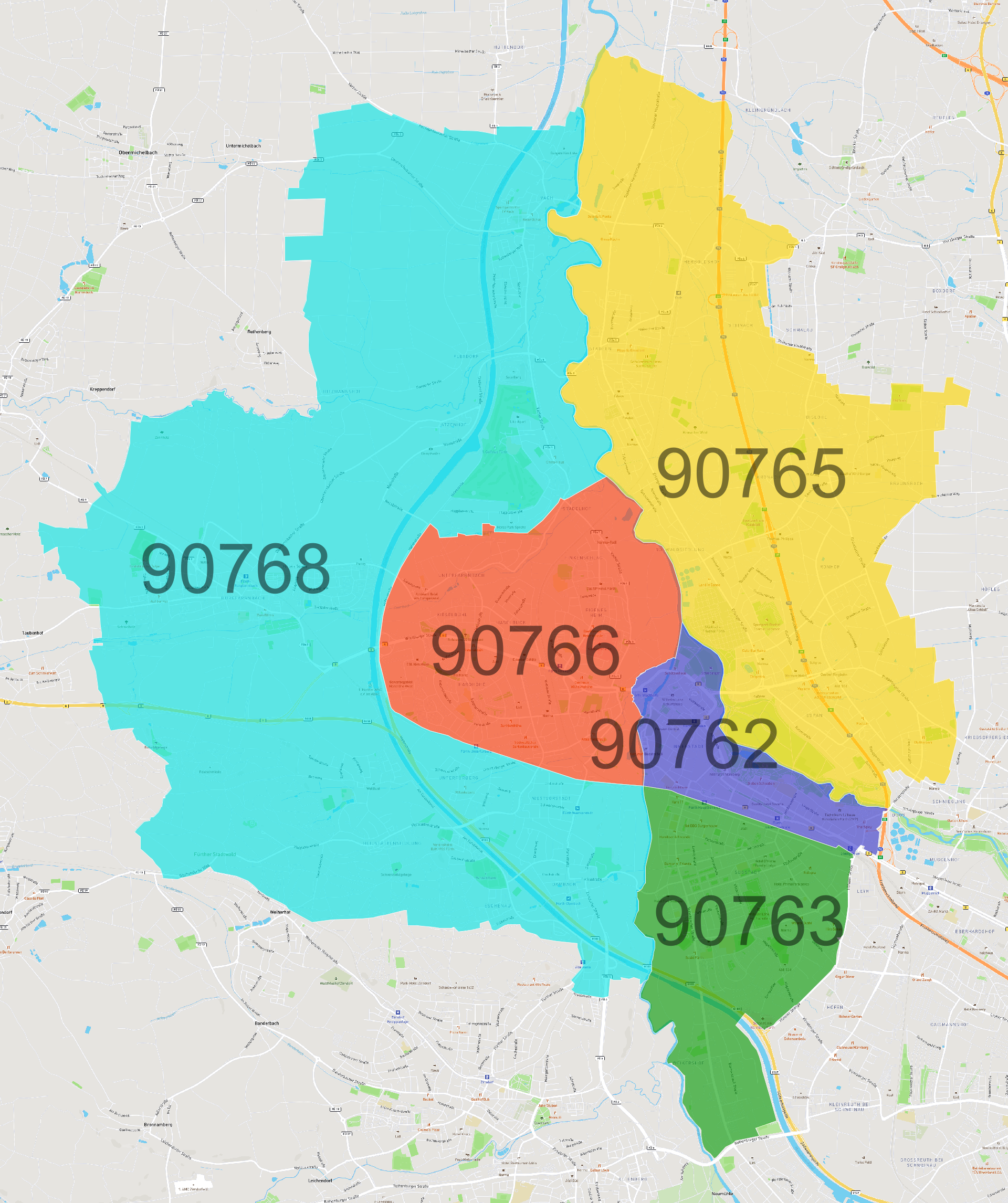 F rth Postleitzahlen Karte AtlasBig f-rth-postleitzahlen-karte-atlasbig