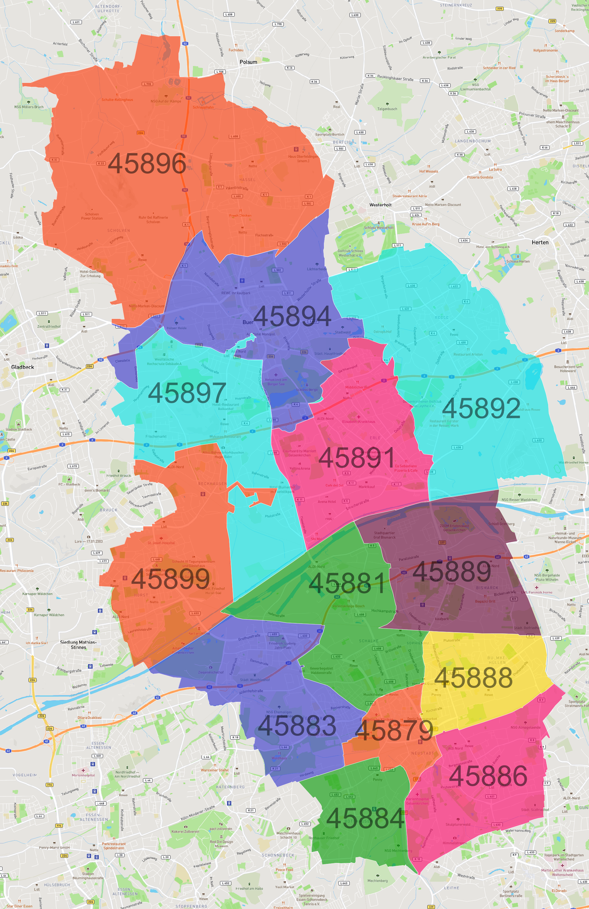 postleitzahlen gelsenkirchen karte Gelsenkirchen Postleitzahlen Karte Atlasbig Com postleitzahlen gelsenkirchen karte