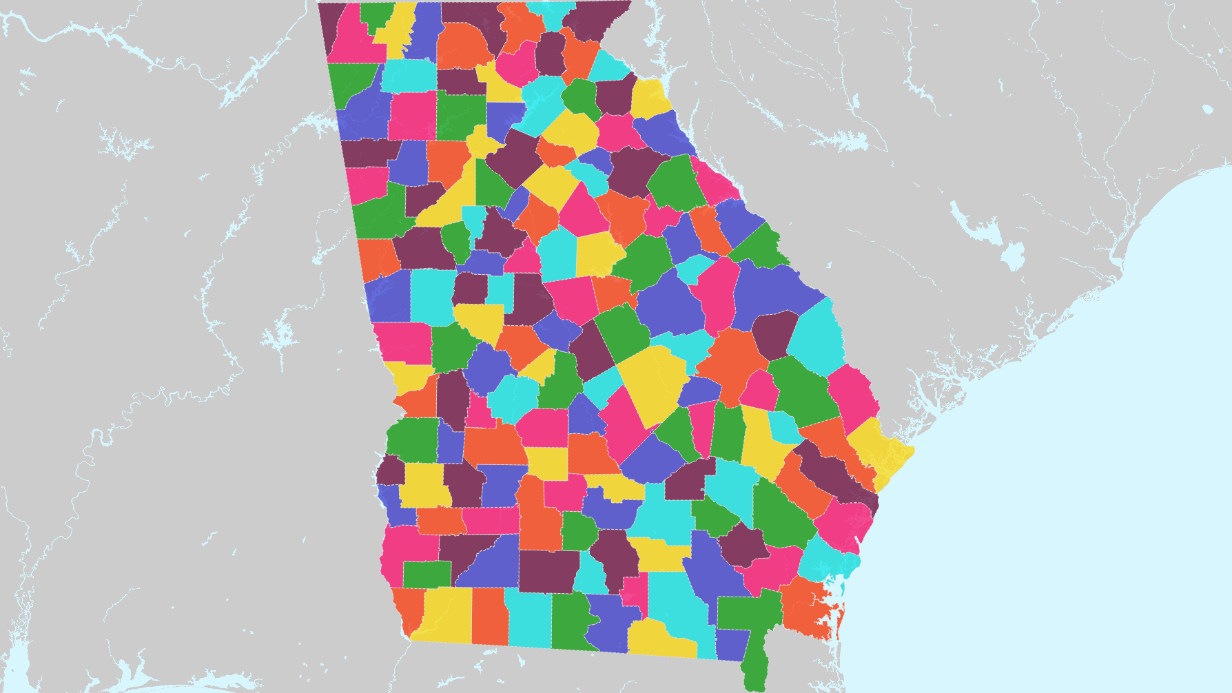 Georgia Counties Maps Color