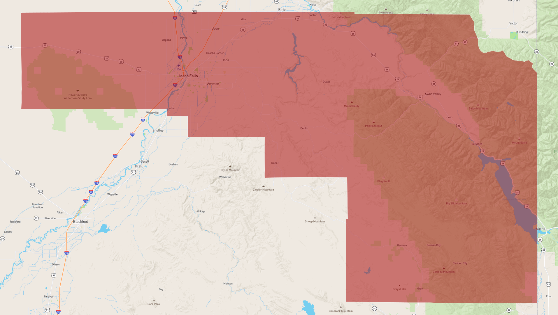 Map Of Bonneville County Idaho Idaho Bonneville County - Atlasbig.com