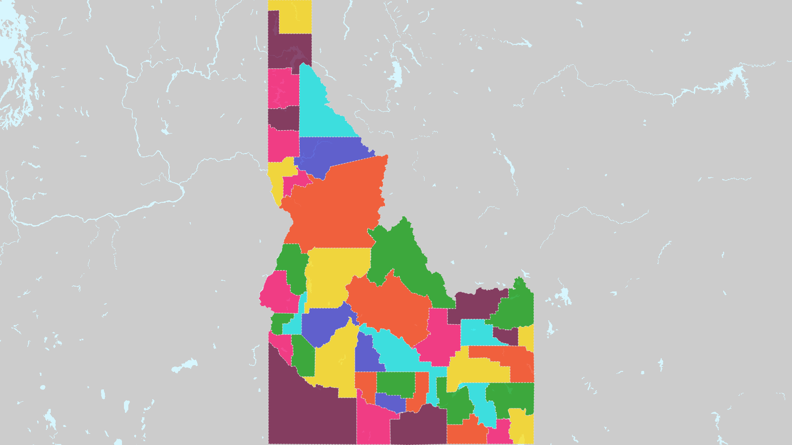 Counties of Idaho Interactive Colorful Map