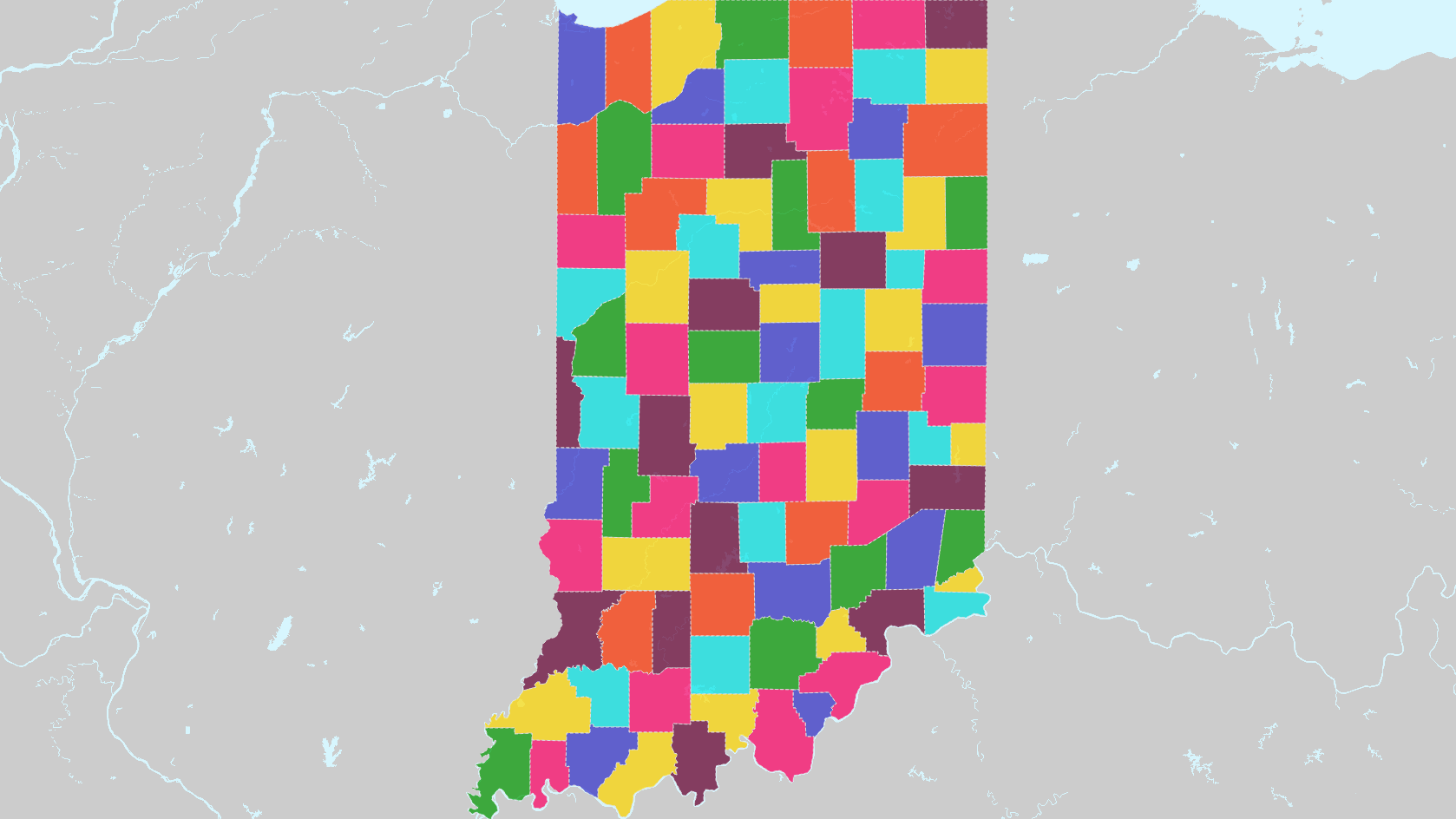 Counties of Indiana Interactive Colorful Map