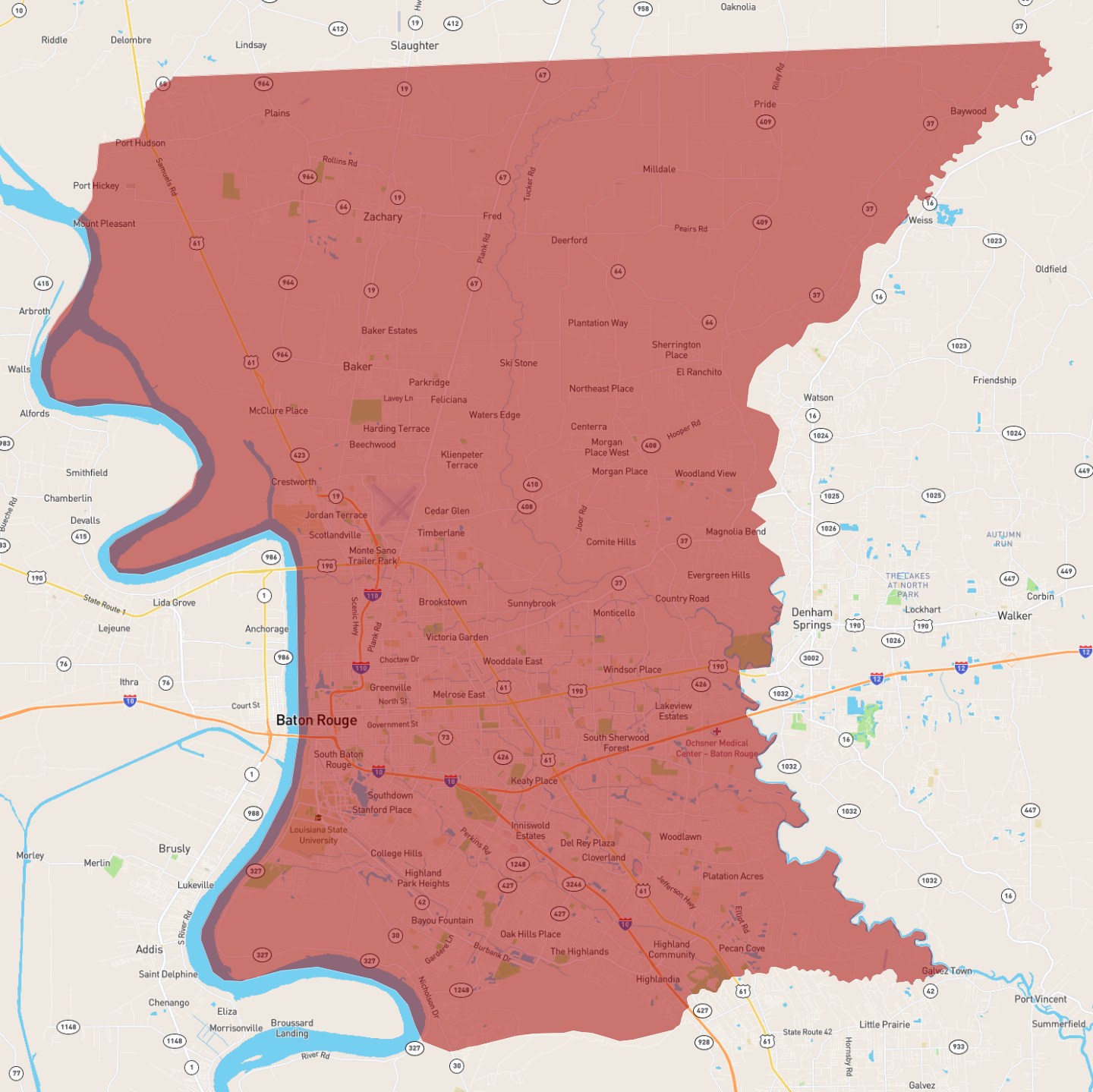 East Baton Rouge Map Louisiana East Baton Rouge Parish - Atlasbig.com