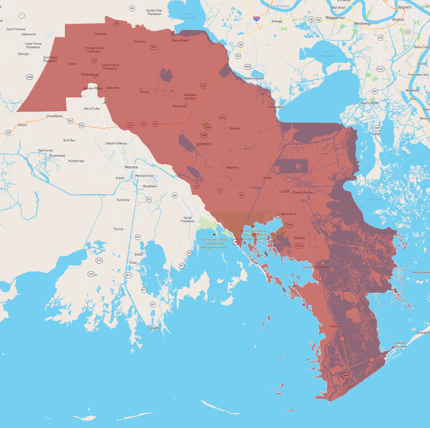Political Simple Map Of Lafourche Parish F77