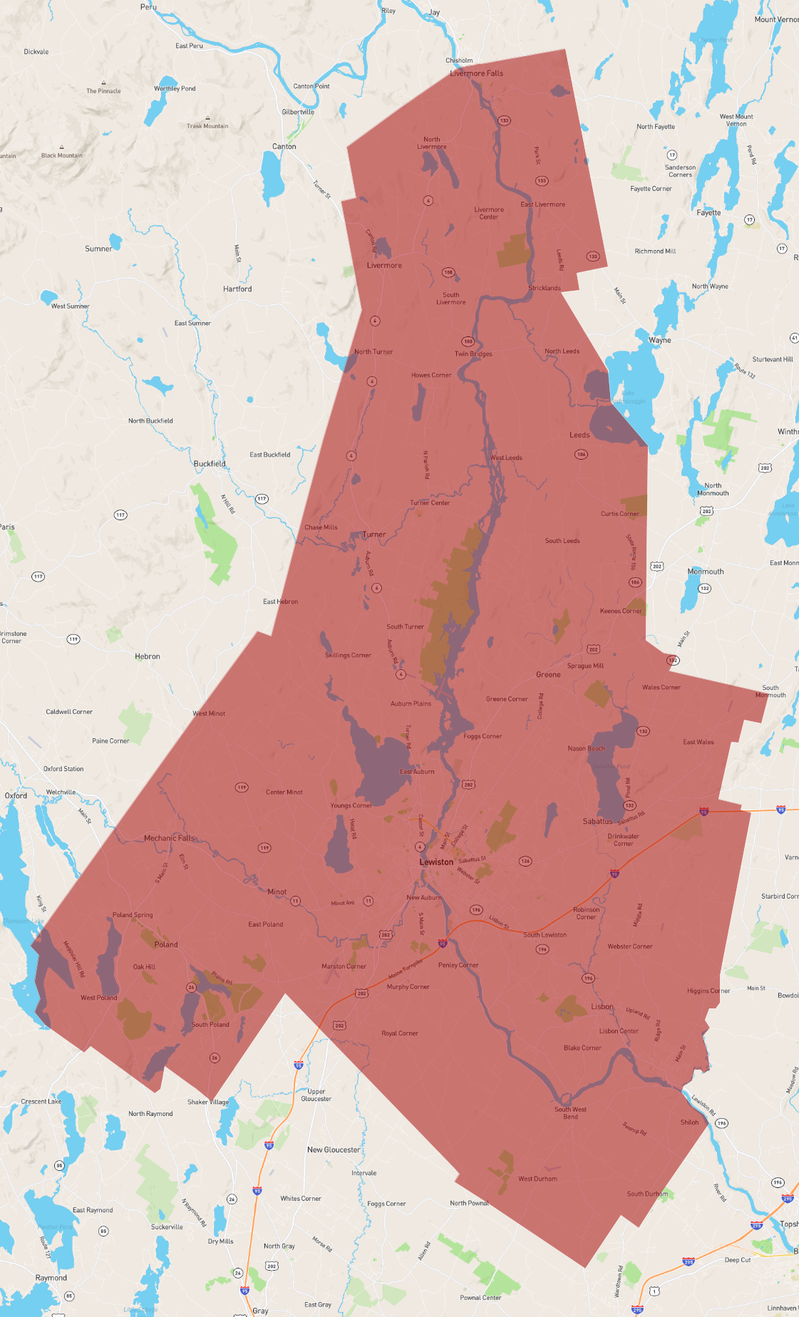 Map Of Androscoggin County Maine Maine Androscoggin County - Atlasbig.com