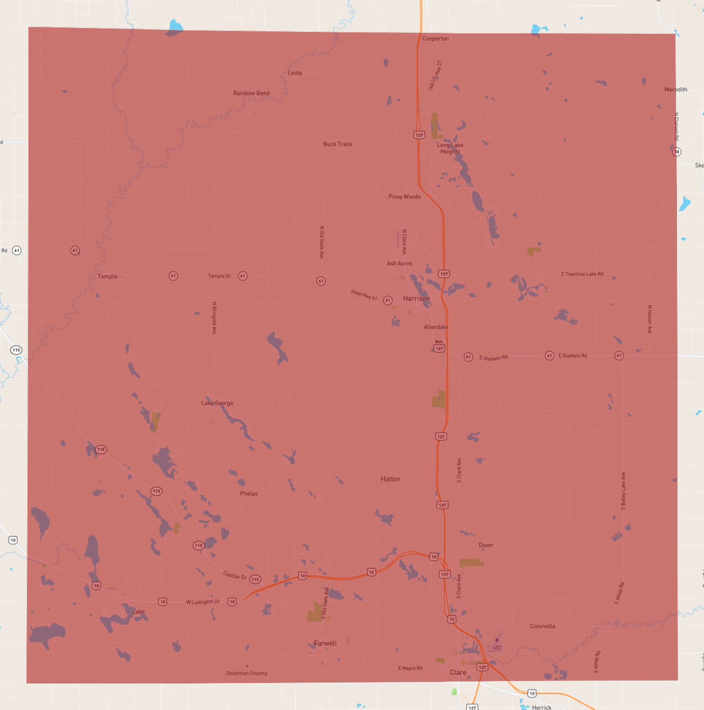 Map Of Clare County Michigan