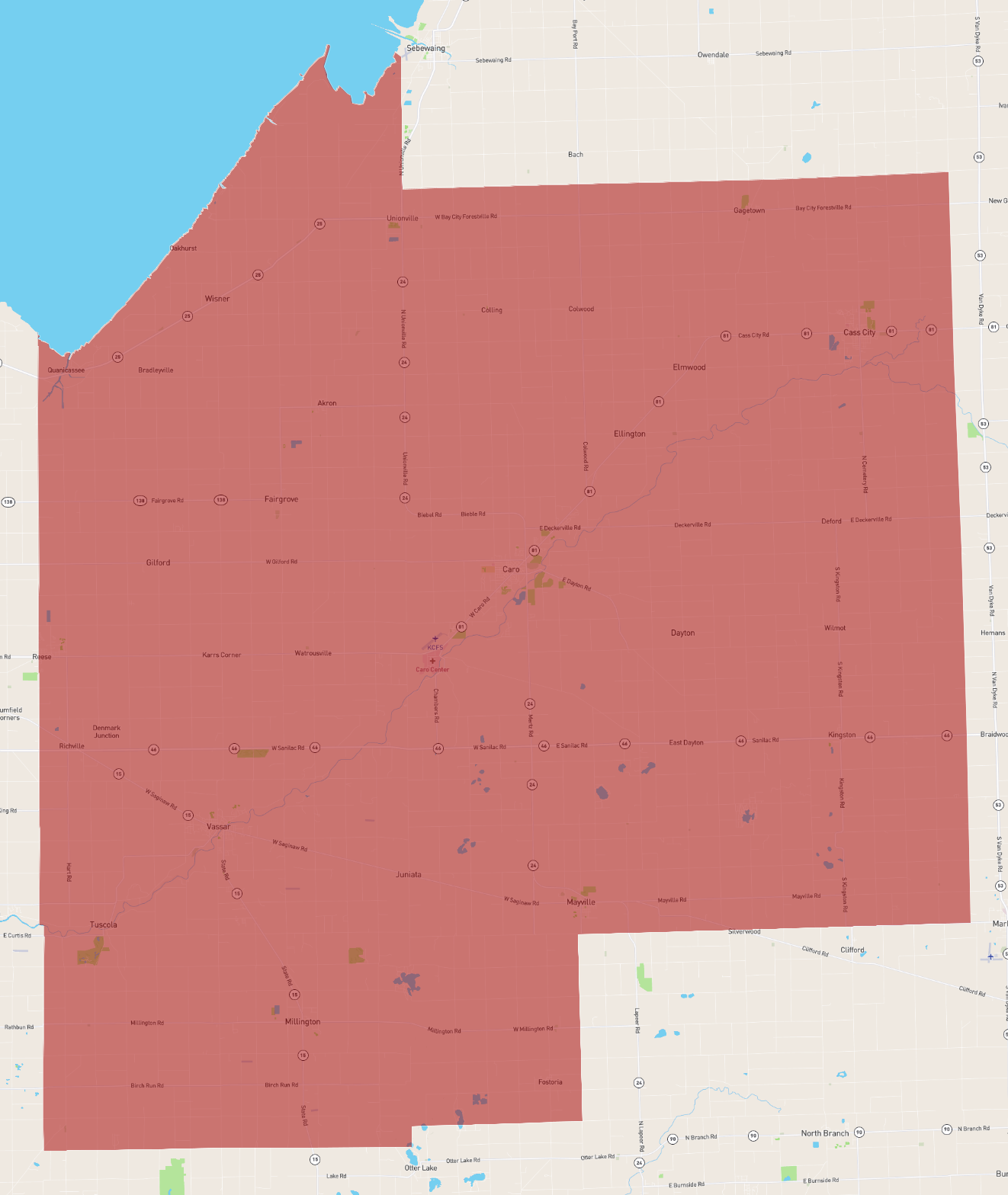 Tuscola County Township Map Michigan Tuscola County - Atlasbig.com