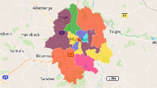 Münster Postleitzahlen Karte - AtlasBig.com