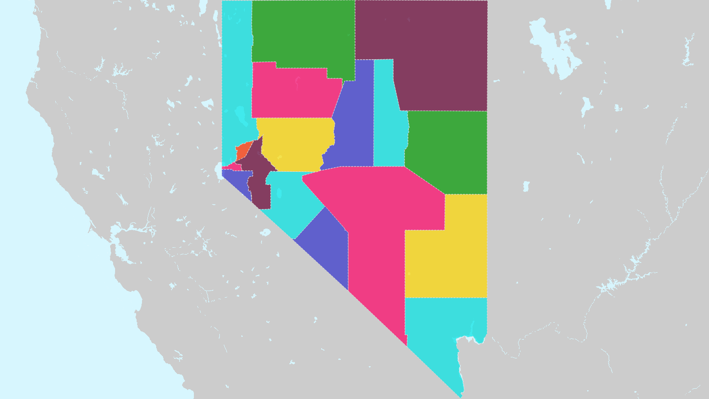 Counties of Nevada Interactive Colorful Map