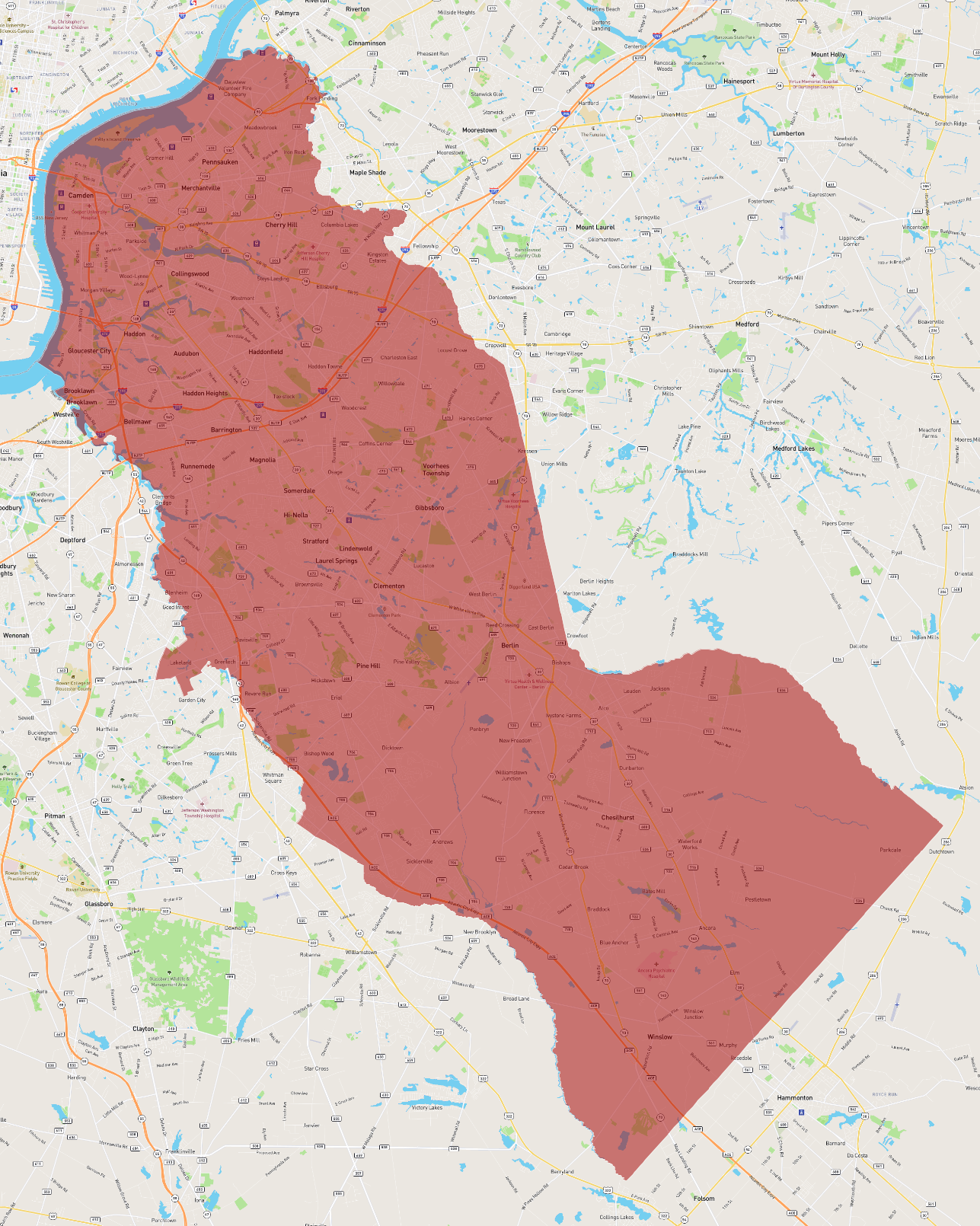 Map Of Camden County Nj New Jersey Camden County - Atlasbig.com