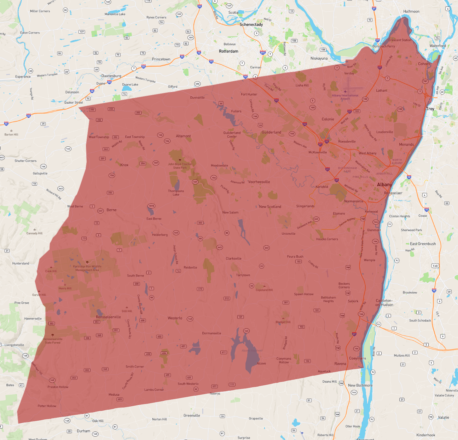 Albany County Zip Code Map New York Albany County - Atlasbig.com