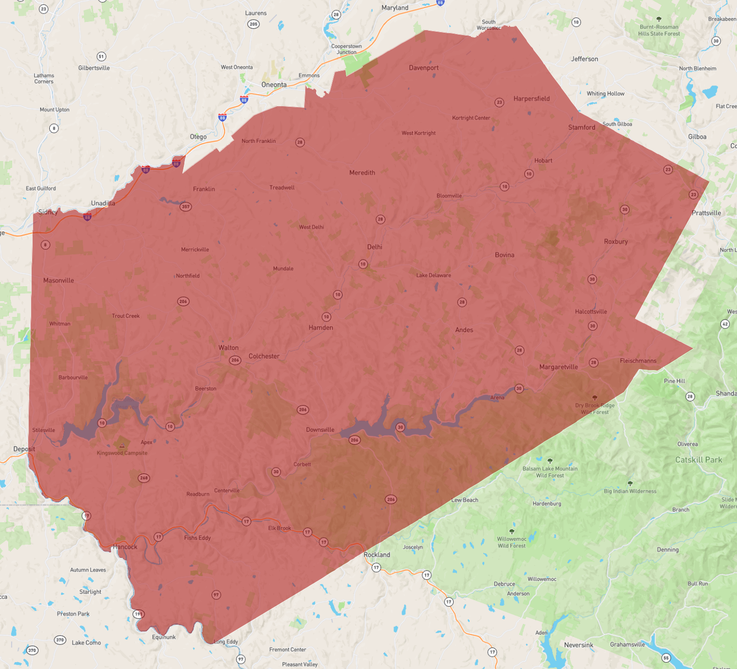 Delaware County NY Town Map