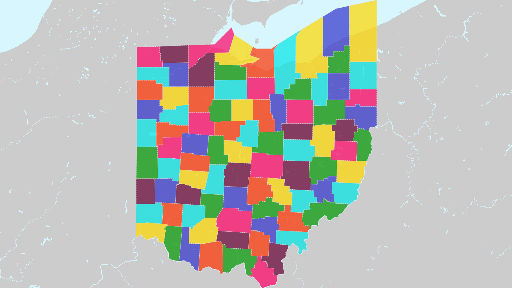 Counties of Ohio Interactive Colorful Map