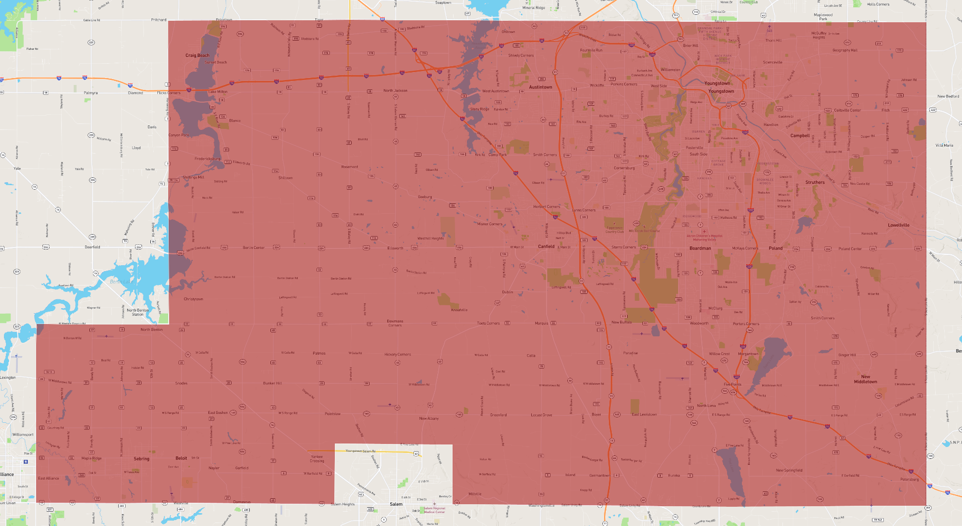 Map Of Mahoning County Ohio Ohio Mahoning County - Atlasbig.com