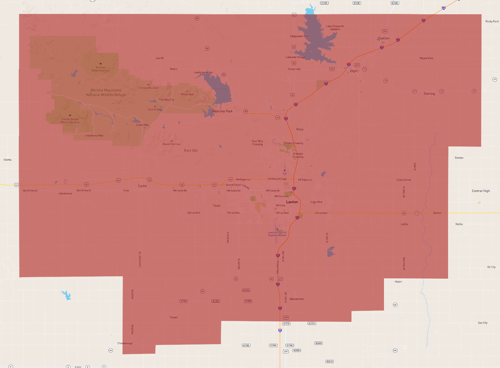 Comanche County Map Oklahoma