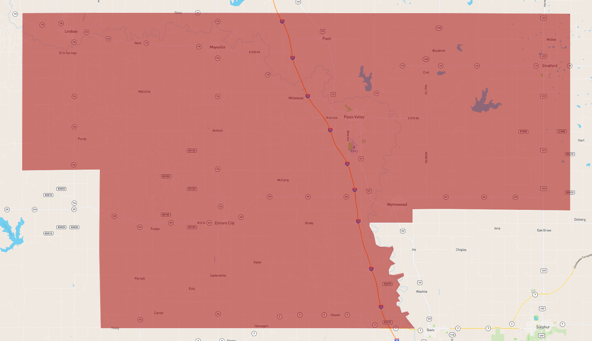 Garvin County Map With Sections