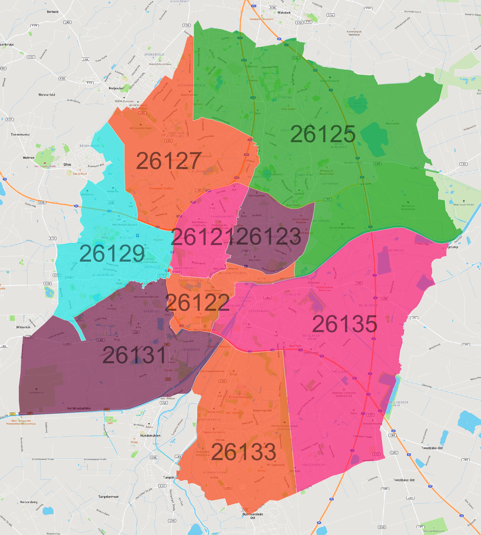 Oldenburg Postleitzahlen Karte - AtlasBig.com