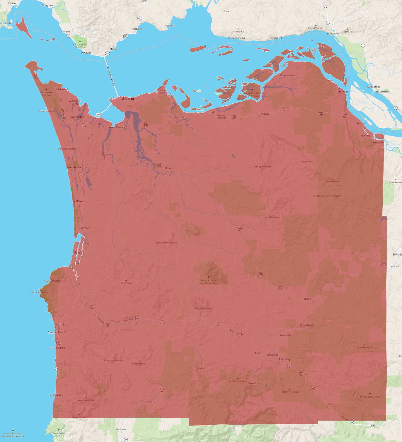 Map of clatsop county oregon