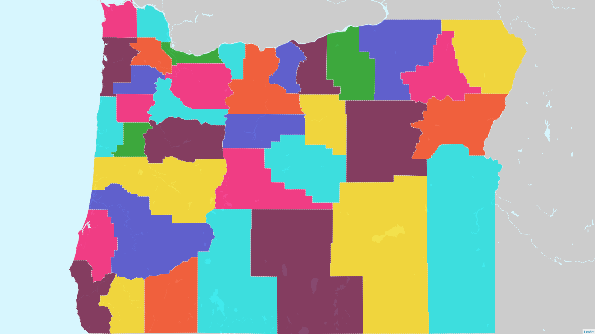 Counties of Oregon Interactive Colorful Map